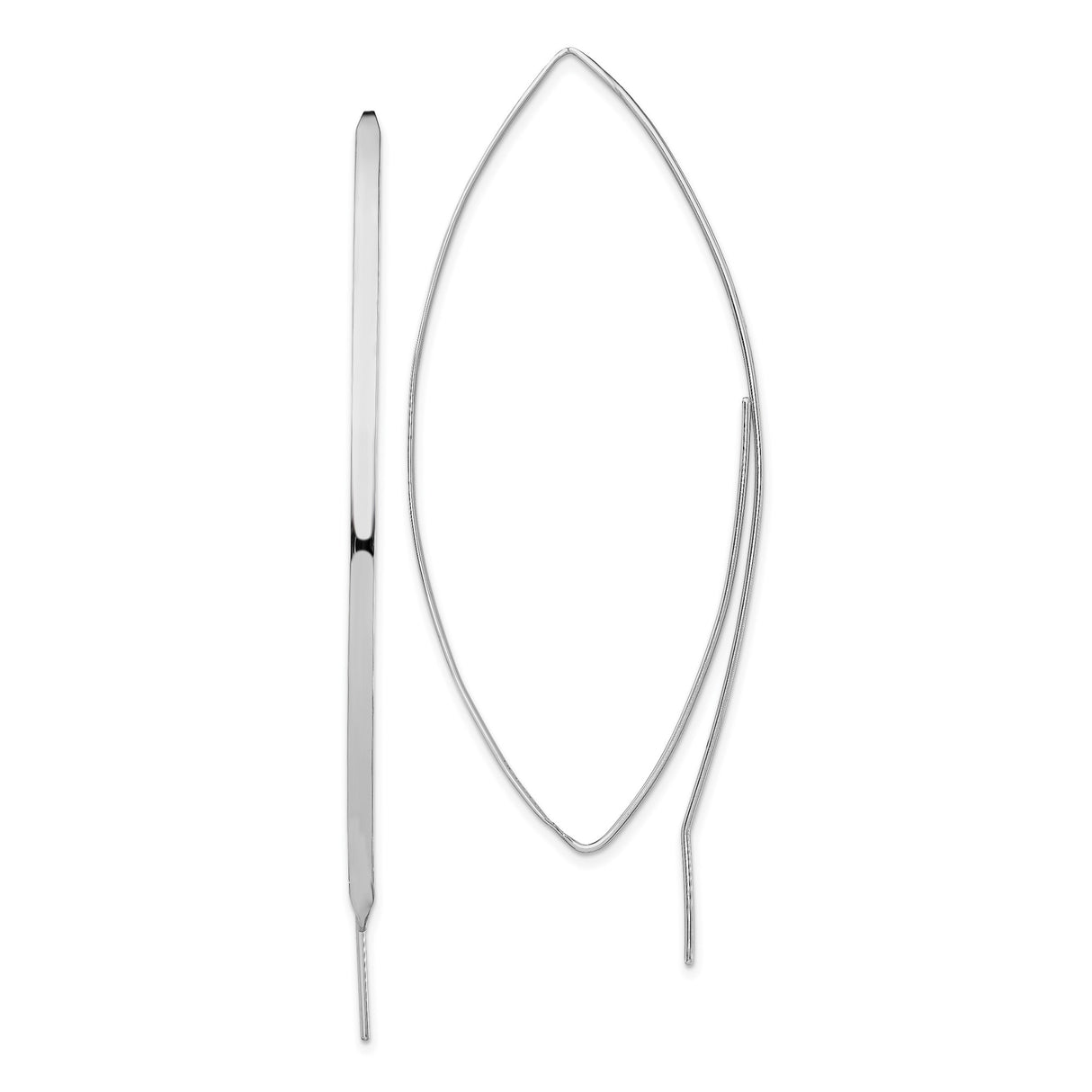 Sterling Silver Threader Earrings, Elongated Marquise Drop, Polished Minimalist Design for Women