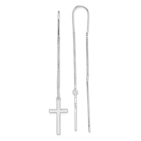 Sterling Silver Cross Pendant and Threader Earrings with Polished Latin Cross Design
