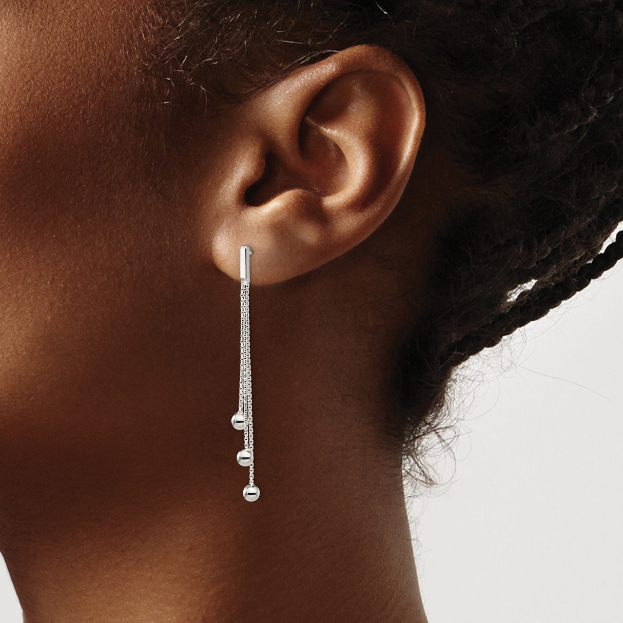 Sterling Silver Drop Earrings with Linear Strand Design and Polished Bead Accents