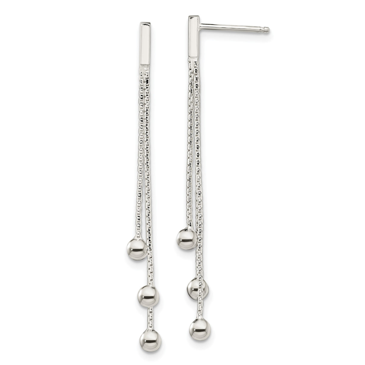 Sterling Silver Drop Earrings with Linear Strand Design and Polished Bead Accents