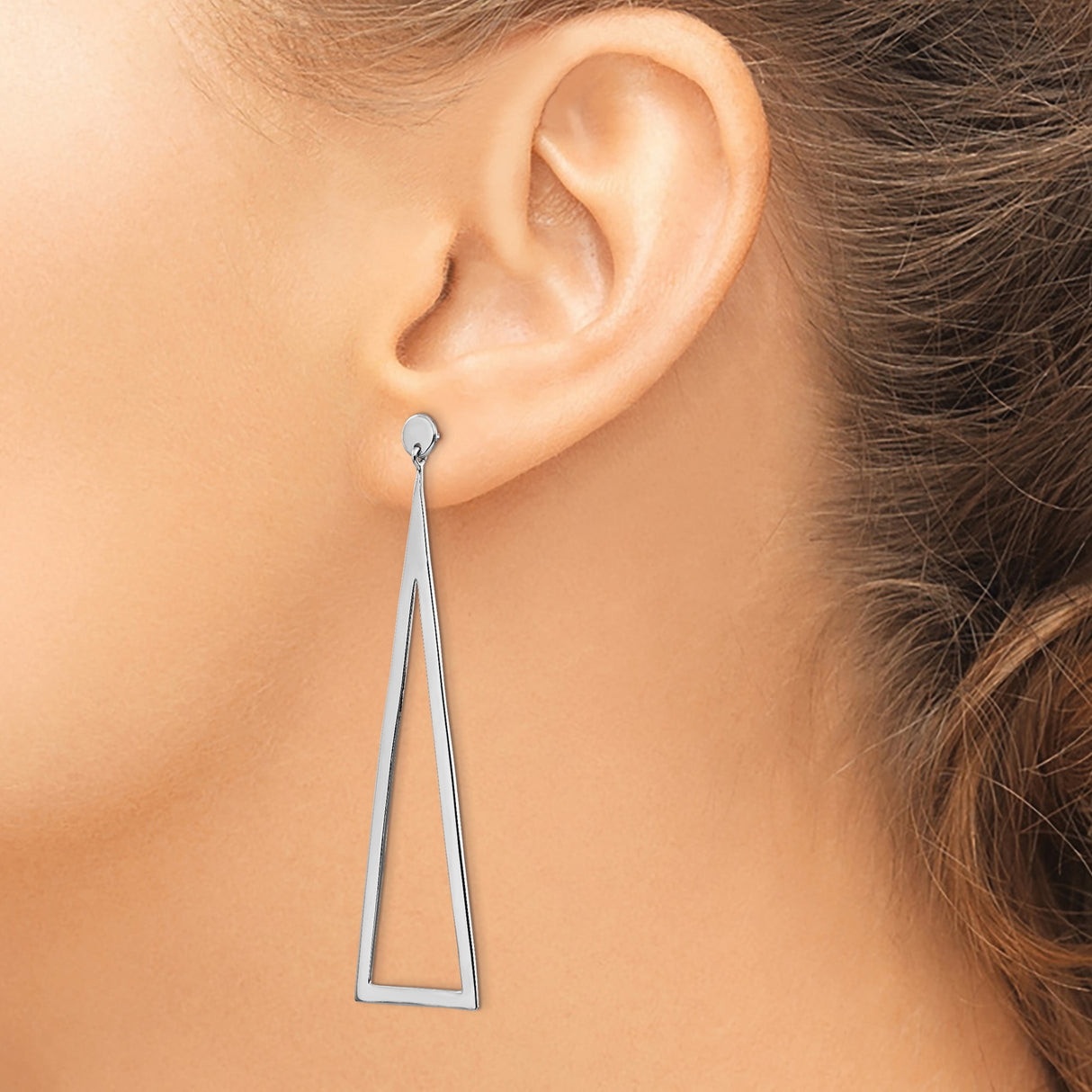 Sterling Silver Drop Earrings with Open Triangle Design, Modern Minimalist Style for Women