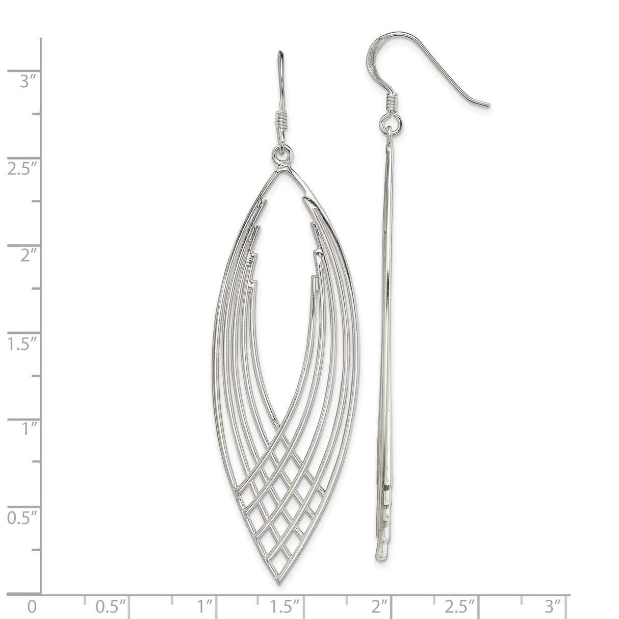 Sterling Silver Dangle Earrings with Layered Marquise Shape and Openwork Lattice Design