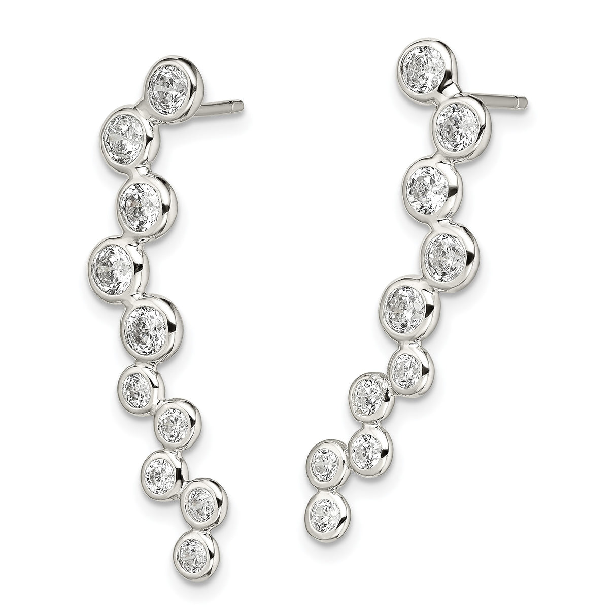 Sterling Silver Drop Earrings with Cubic Zirconia, Cascading Bubble Design