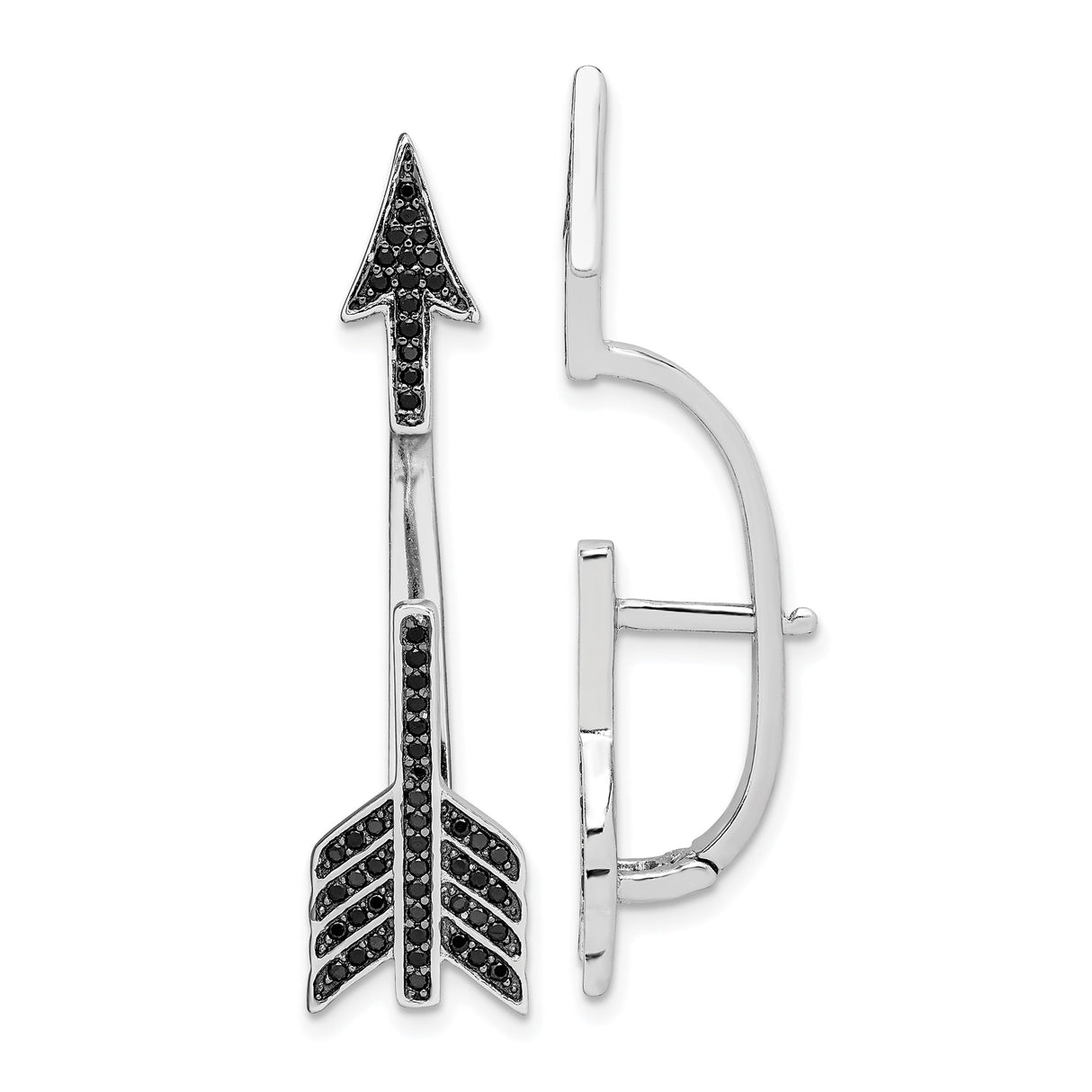 Sterling Silver Arrow Stud Earrings with Black Cubic Zirconia, Minimalist Boho Style
