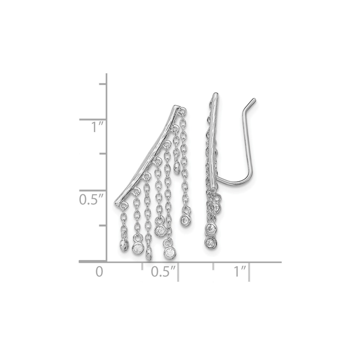 Sterling Silver Dangle Earrings with Cubic Zirconia Accents and Long Chain Fringe Design