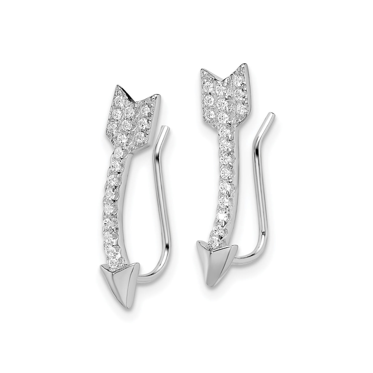Sterling Silver Arrow Ear Climber Earrings with Cubic Zirconia, Minimalist Modern Design for Women