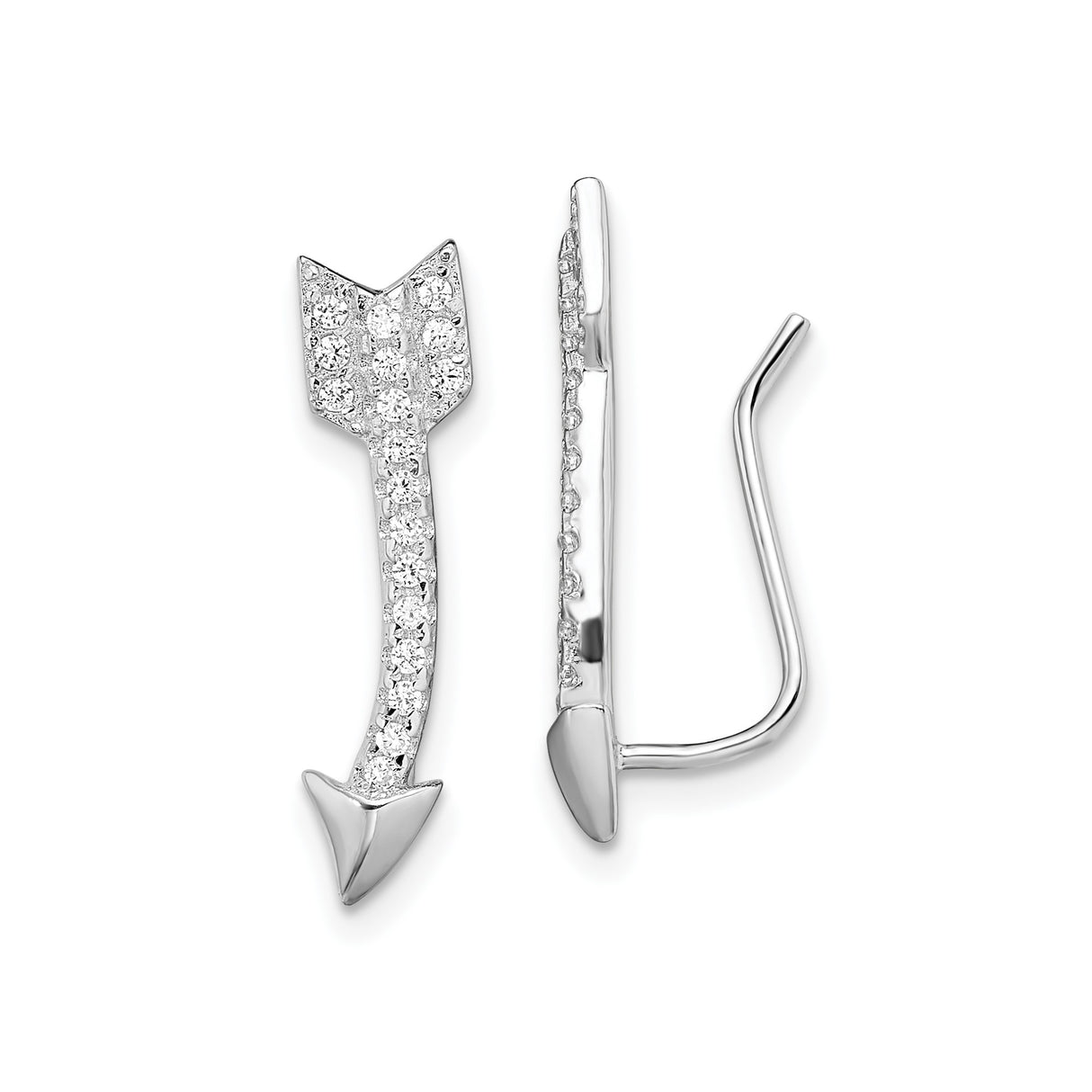 Sterling Silver Arrow Ear Climber Earrings with Cubic Zirconia, Minimalist Modern Design for Women