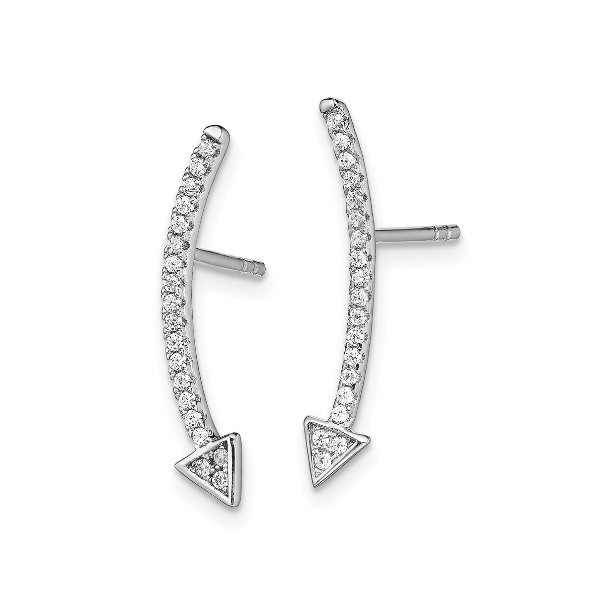 Sterling Silver Arrow Ear Climbers with Cubic Zirconia, Curved Bar Design, Minimalist Jewelry