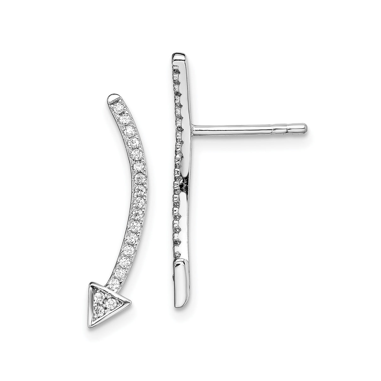 Sterling Silver Arrow Ear Climbers with Cubic Zirconia, Curved Bar Design, Minimalist Jewelry