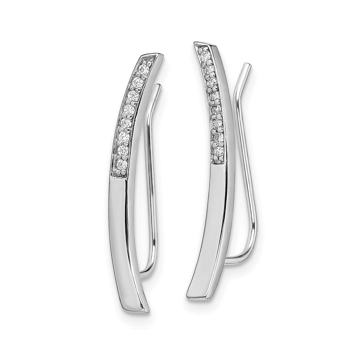 Sterling Silver Threader Earrings with Cubic Zirconia, Curved Bar Linear Drop Design for Women