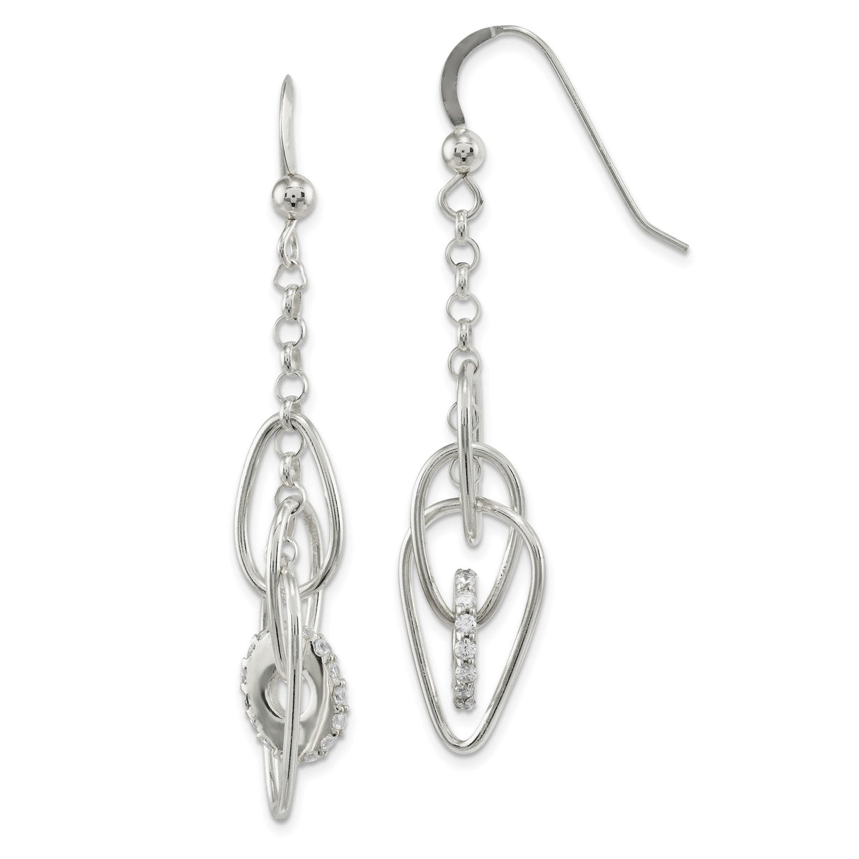 Sterling Silver Dangle Earrings with Cubic Zirconia, Teardrop and Marquise Loops