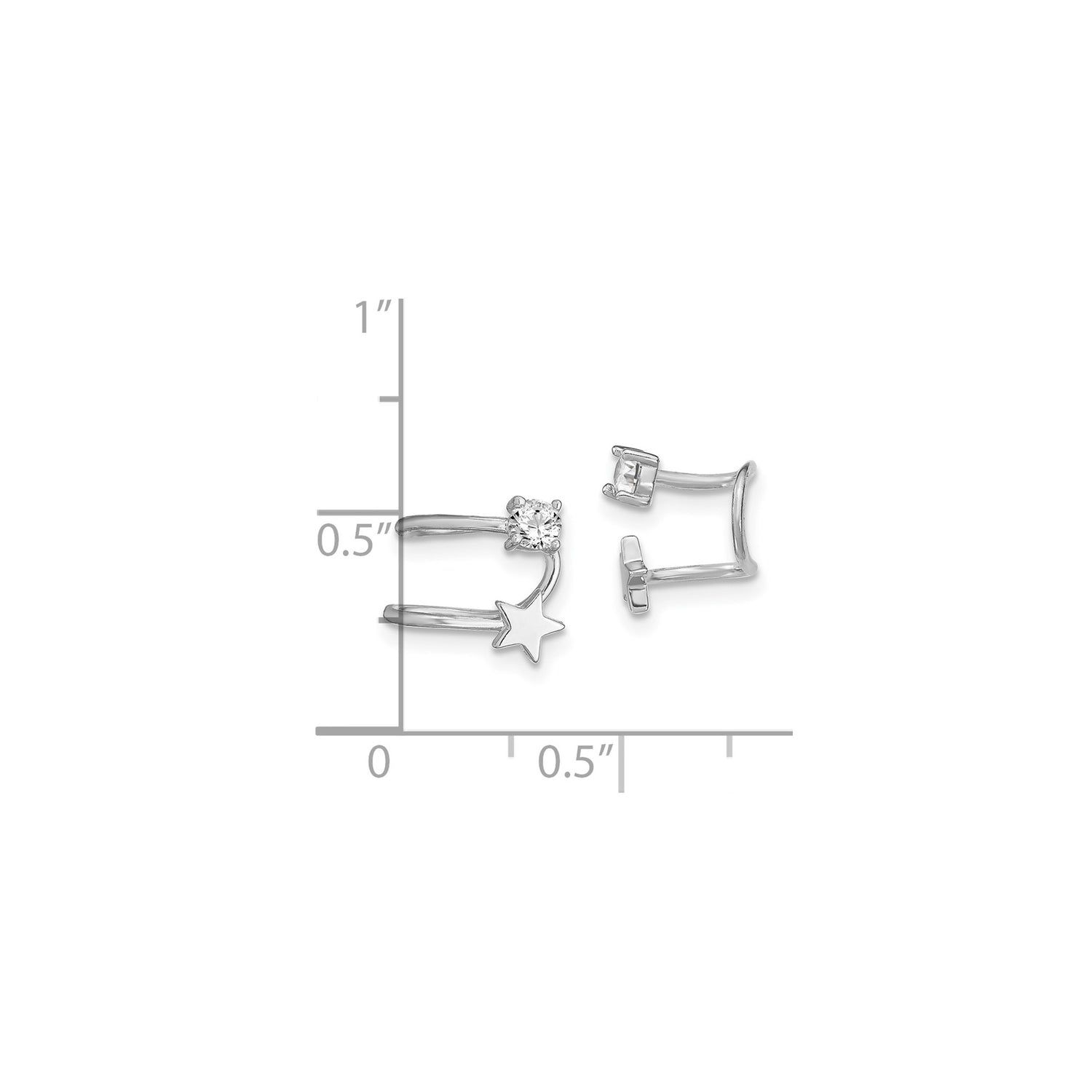 Sterling Silver Ear Cuff with Cubic Zirconia, Star and Moon Motif, Celestial Minimalist Design