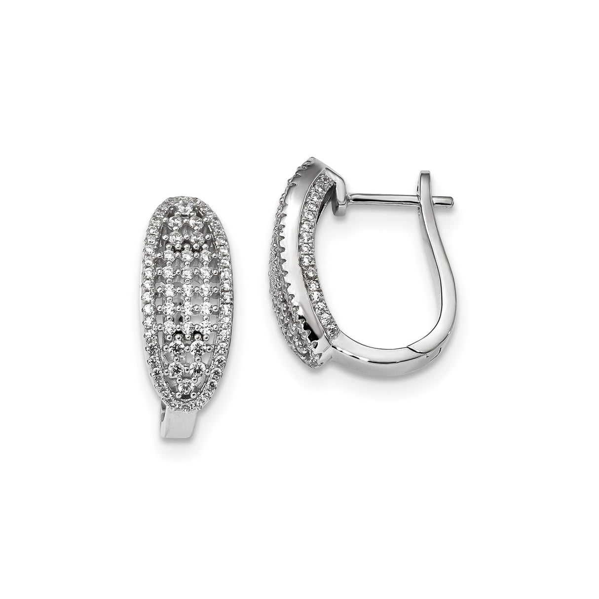 Sterling Silver Hoop Earrings with Cubic Zirconia, Multi Row Pavé Huggie Style for Women