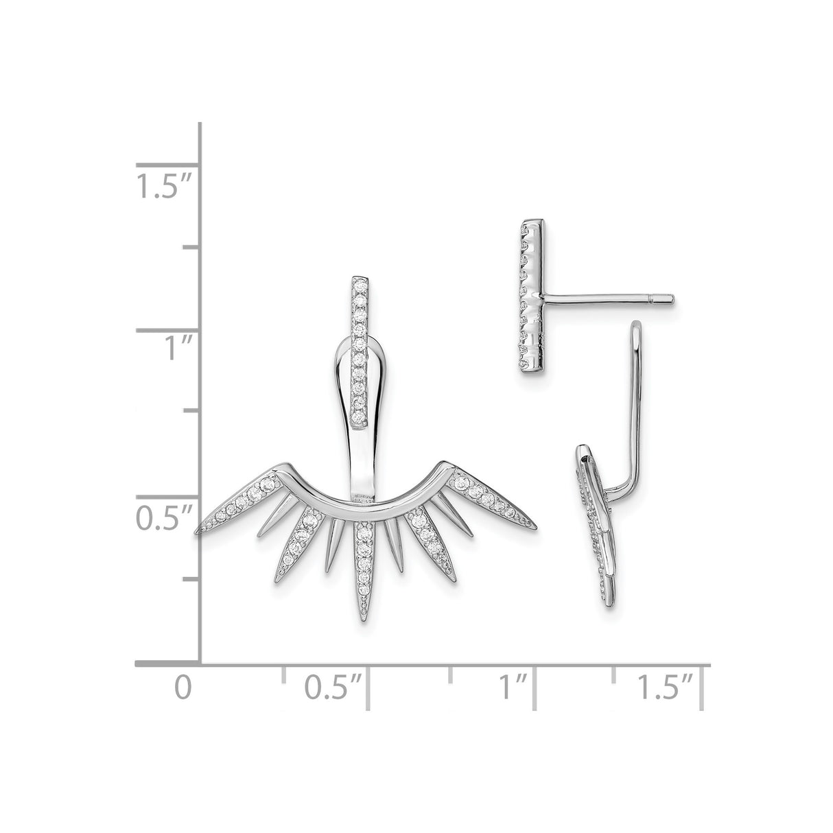 Sterling Silver Sunburst Spike Earrings with Cubic Zirconia, Modern Dual Layer Jacket Design