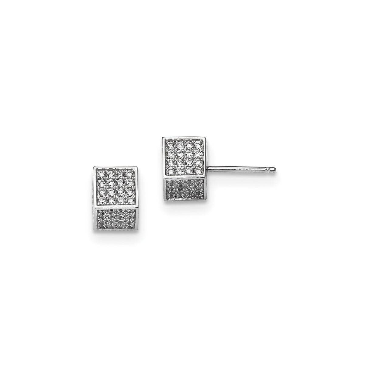 Sterling Silver Square Stud Earrings with Pavé Cubic Zirconia, Modern Minimalist Design for Women