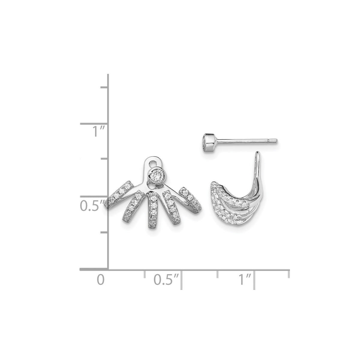 Sterling Silver Ear Jacket Earrings with Cubic Zirconia, Layered Multi-Band Fan Design