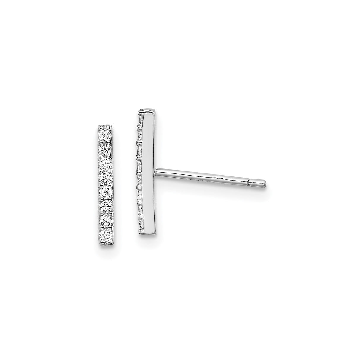 Sterling Silver Bar Stud Earrings with Cubic Zirconia, Minimalist Vertical Line Design