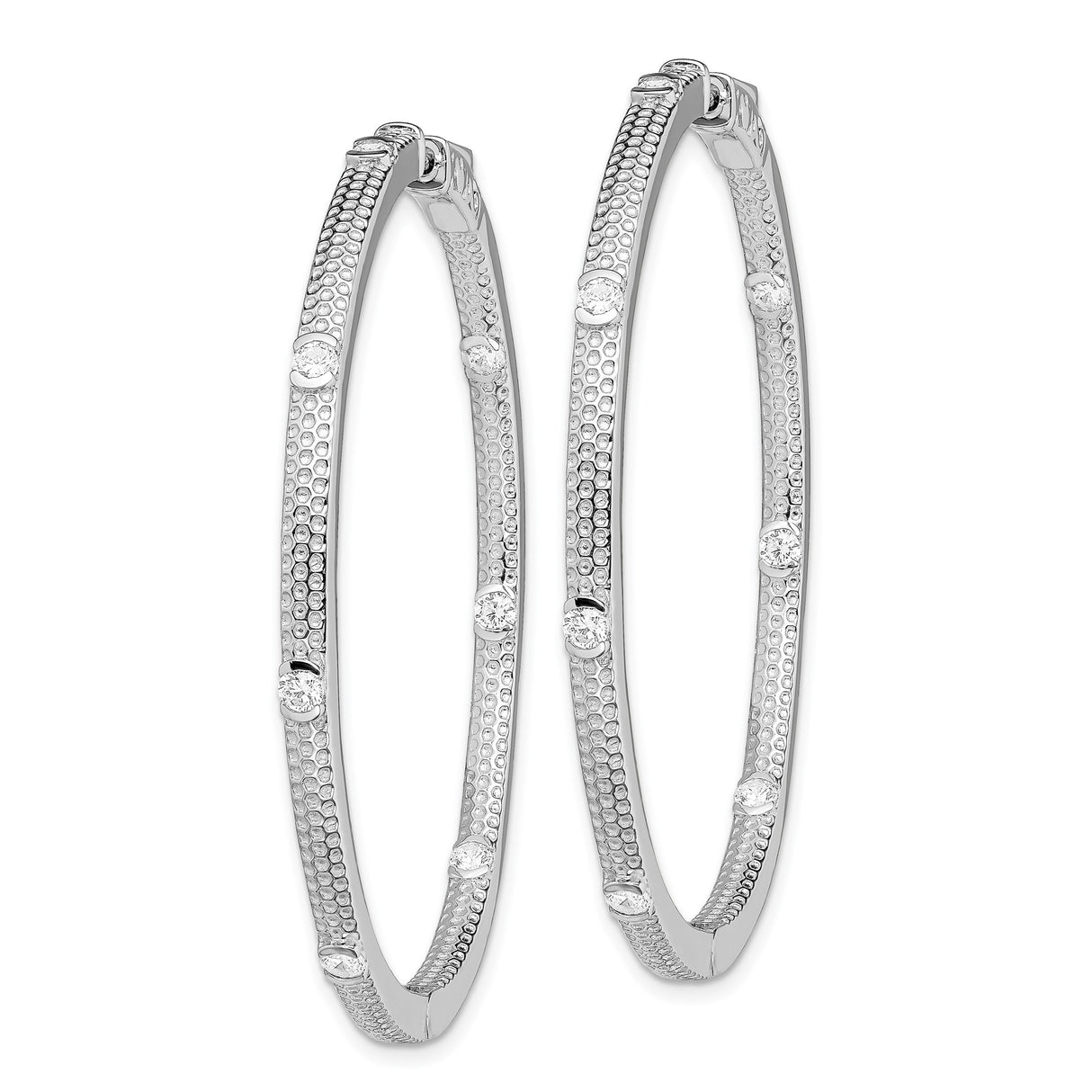 Sterling Silver Hoop Earrings with Cubic Zirconia, Dual Row Milgrain Design