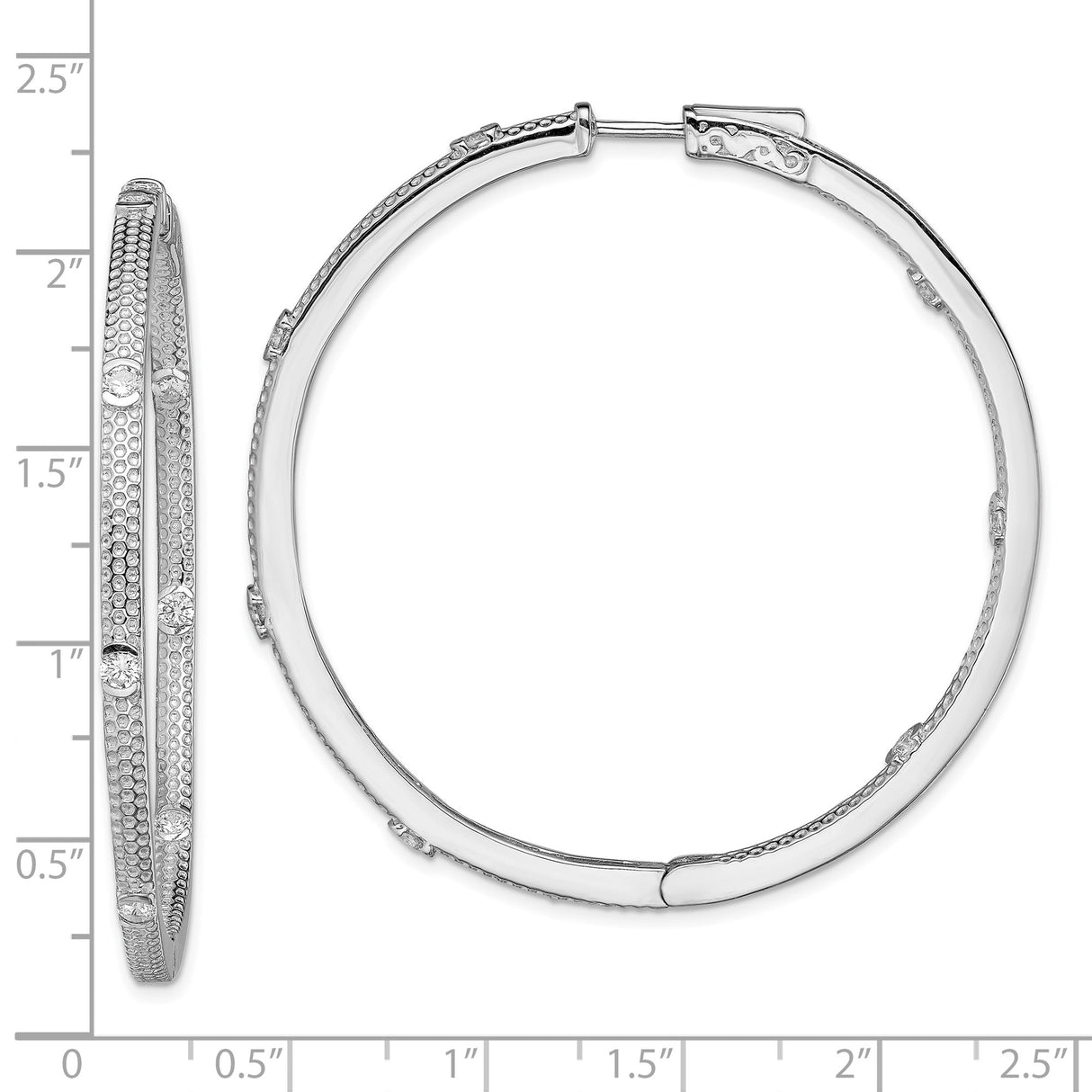 Sterling Silver Hoop Earrings with Cubic Zirconia, Dual Row Milgrain Design