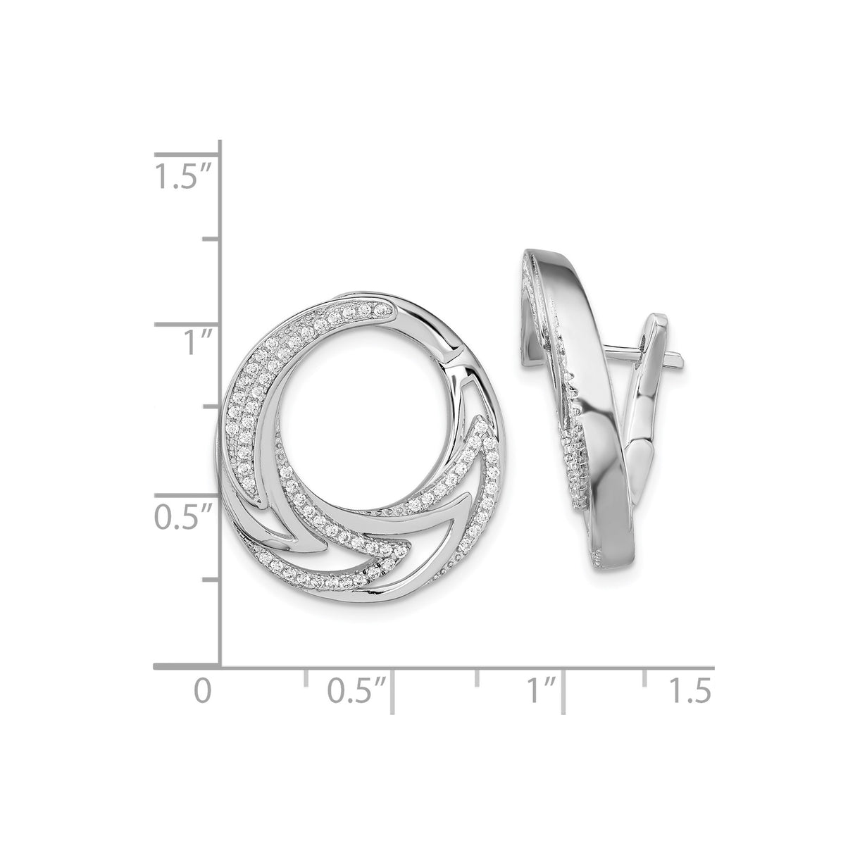 Sterling Silver Hoop Earrings with Cubic Zirconia, Open Swirl Design, Modern Circle Style