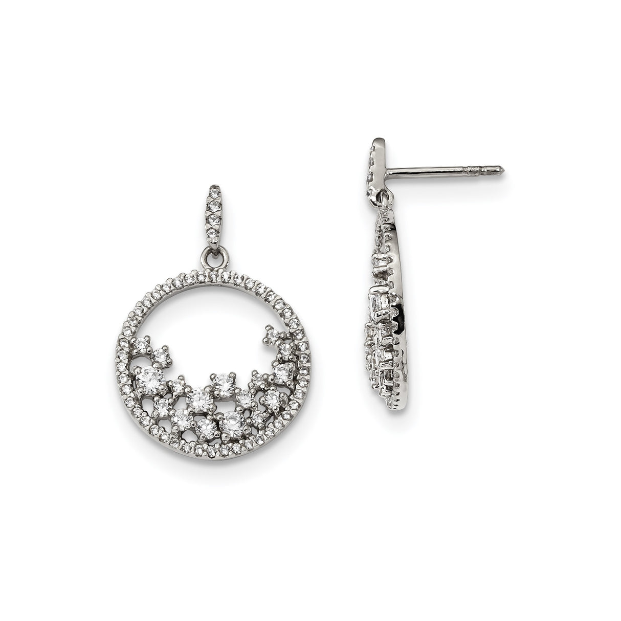Sterling Silver Dangle Earrings with Cubic Zirconia, Open Circle Wave Design