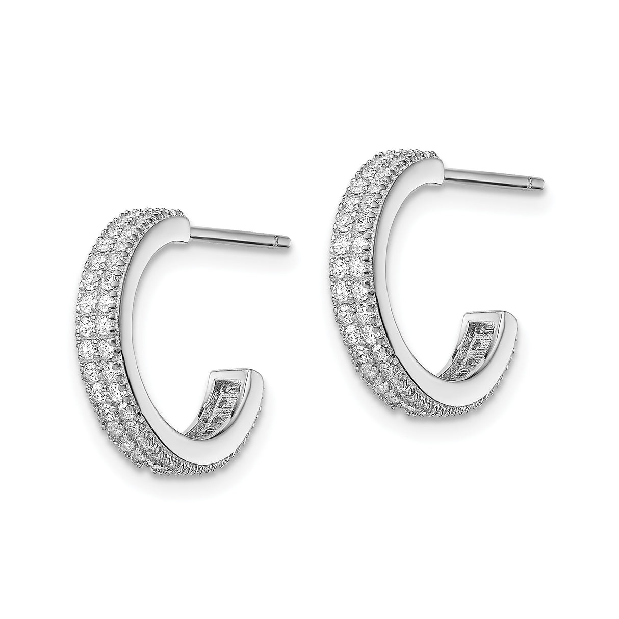 Sterling Silver Hoop Earrings with Triple Row Cubic Zirconia, Modern Half Hoop Design