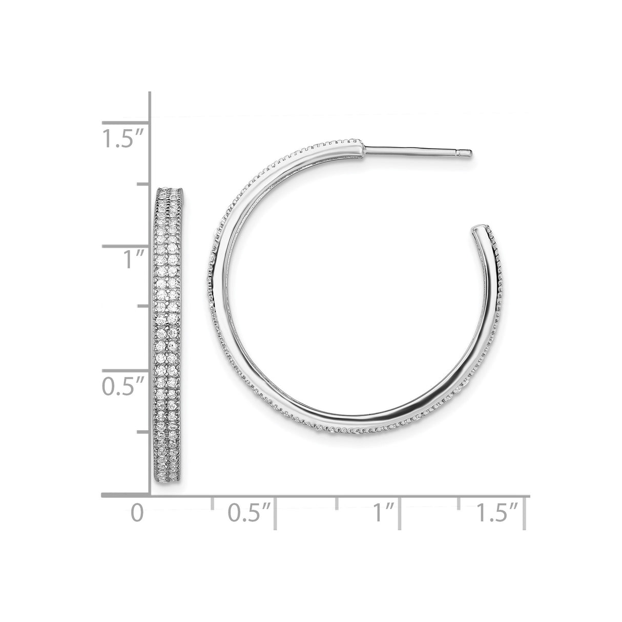 Sterling Silver Hoop Earrings with Triple Row Pave Cubic Zirconia, Modern Large Sparkle Style