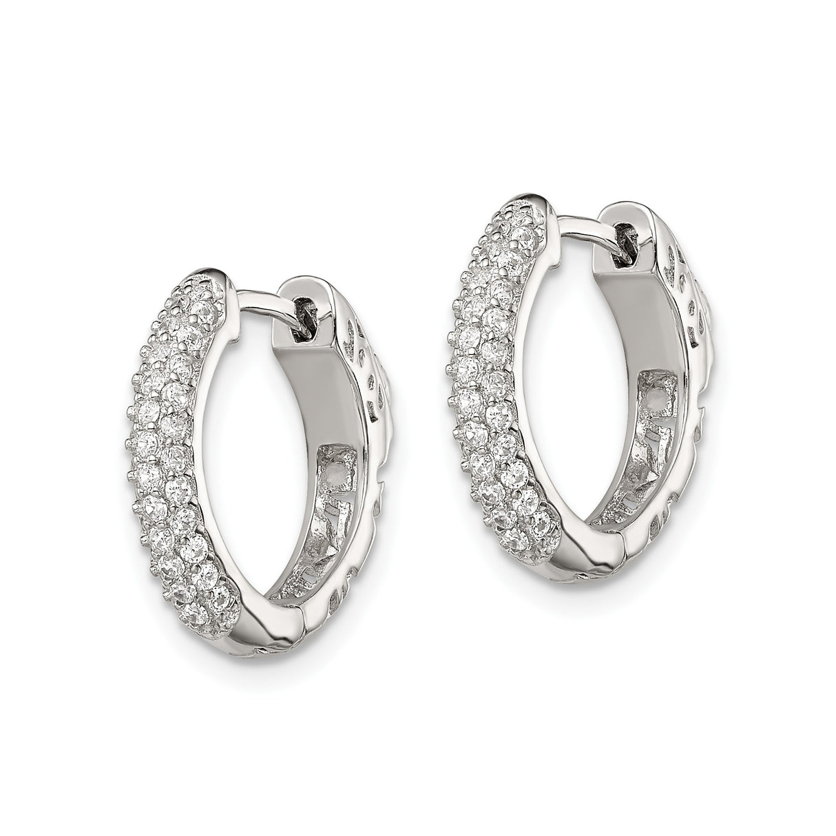 Sterling Silver Hoop Earrings with Cubic Zirconia Pavé Setting, Modern Lightweight Huggie Style