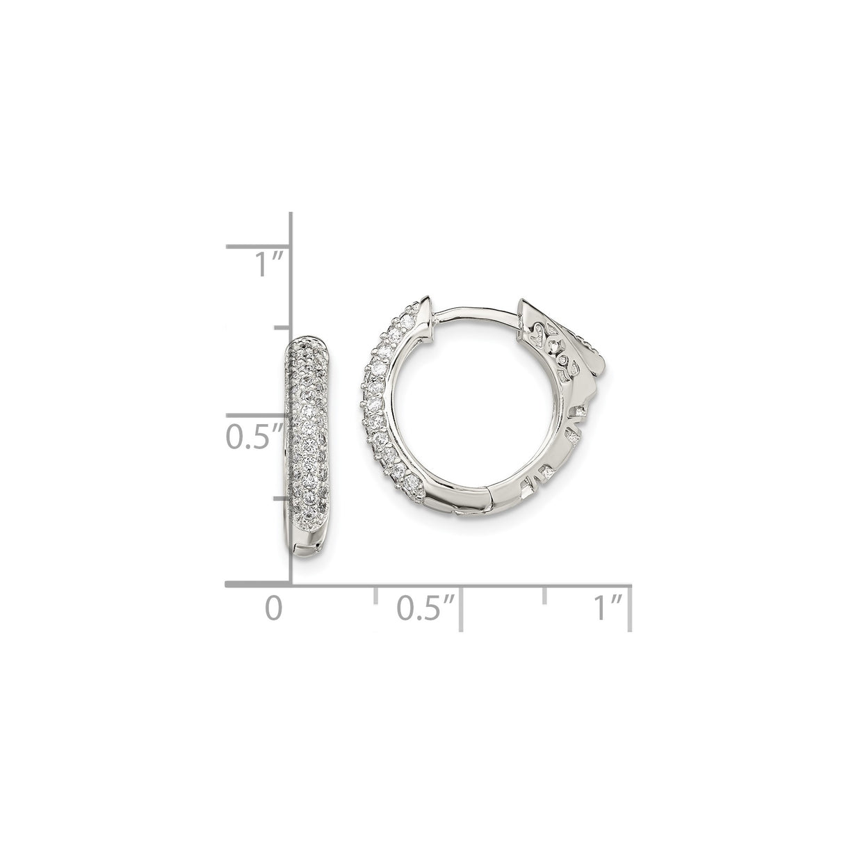 Sterling Silver Hoop Earrings with Cubic Zirconia Pavé Setting, Modern Lightweight Huggie Style
