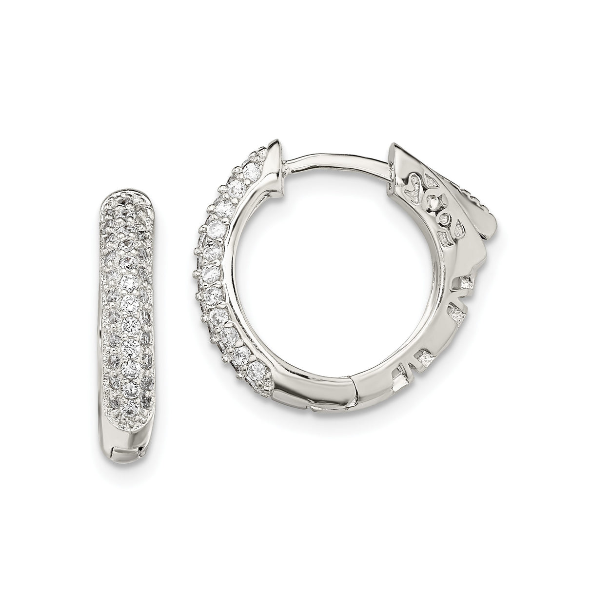 Sterling Silver Hoop Earrings with Cubic Zirconia Pavé Setting, Modern Lightweight Huggie Style