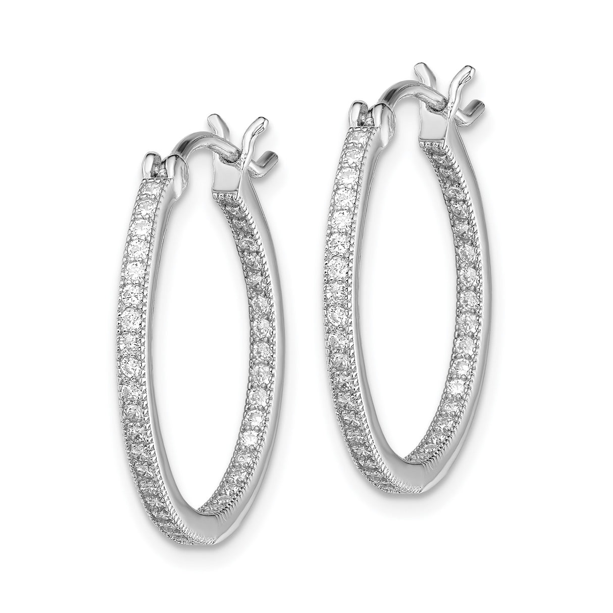 Sterling Silver Hoop Earrings with Cubic Zirconia, Double Row In-Out Design for Women