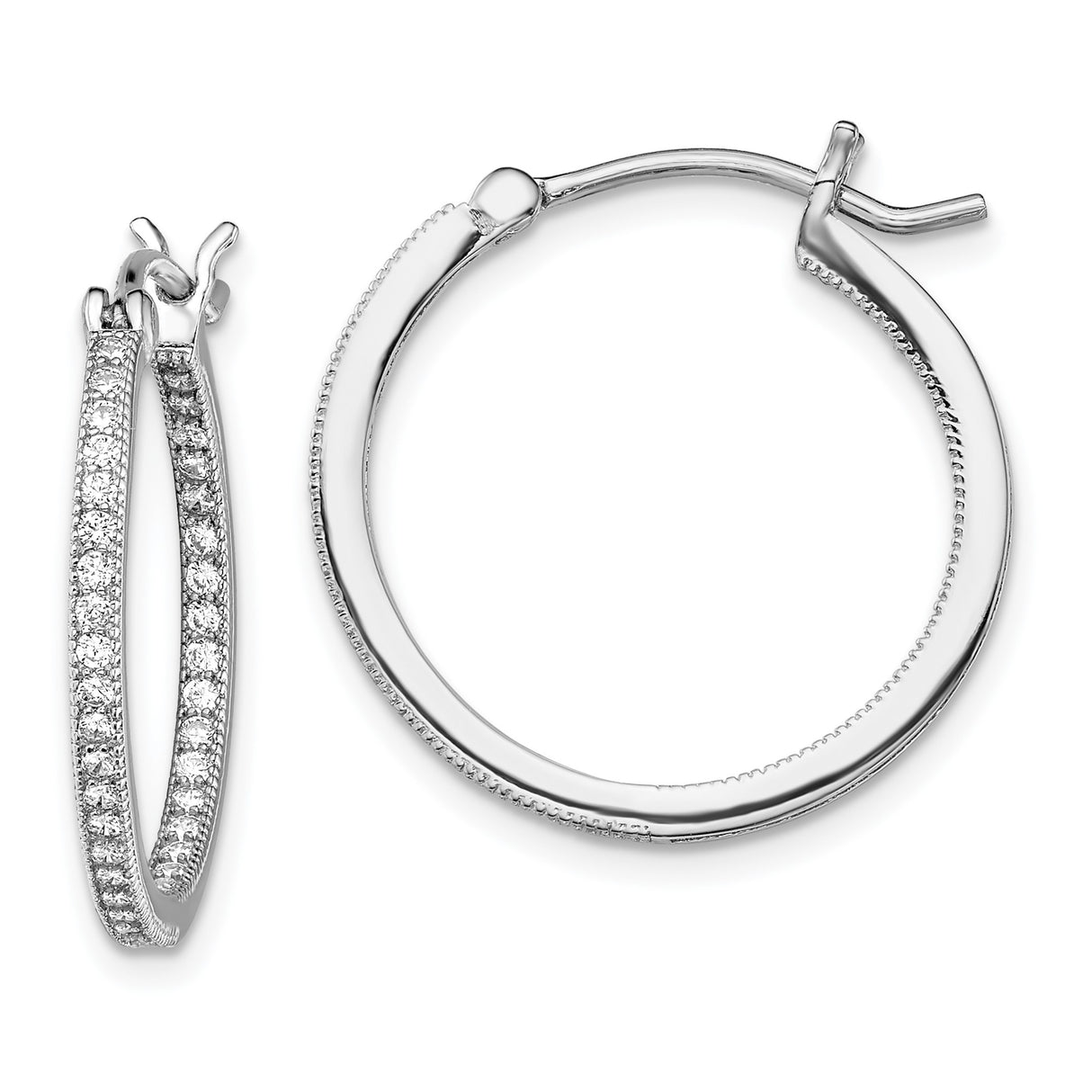 Sterling Silver Hoop Earrings with Cubic Zirconia, Double Row In-Out Design for Women