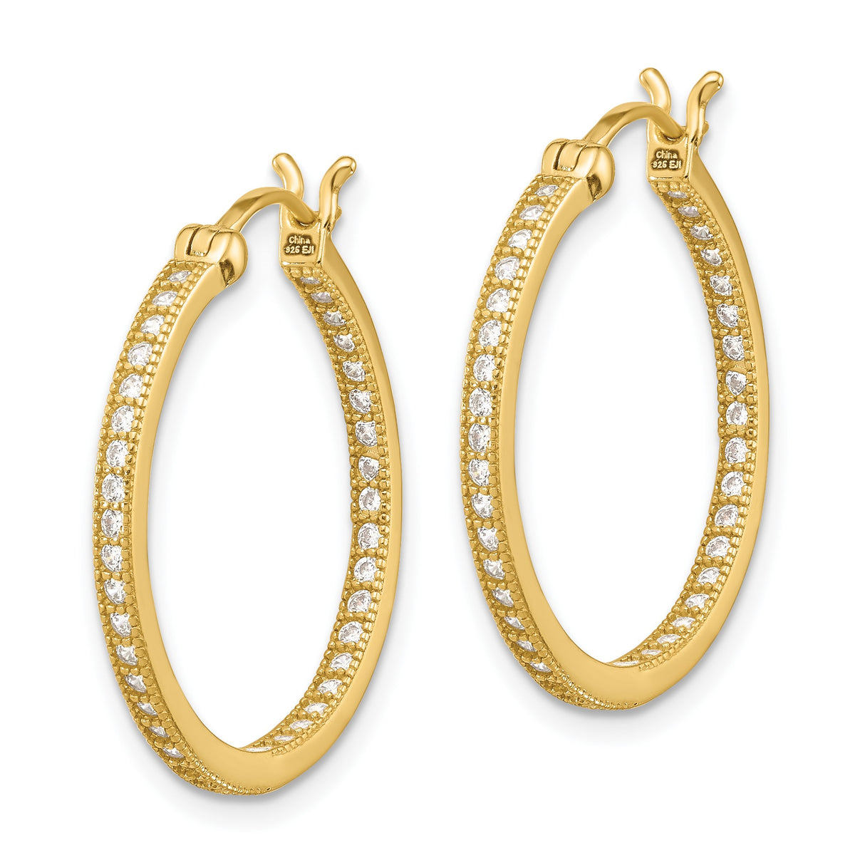 Sterling Silver Double Row Hoop Earrings with Cubic Zirconia Accents, Modern Lightweight Design