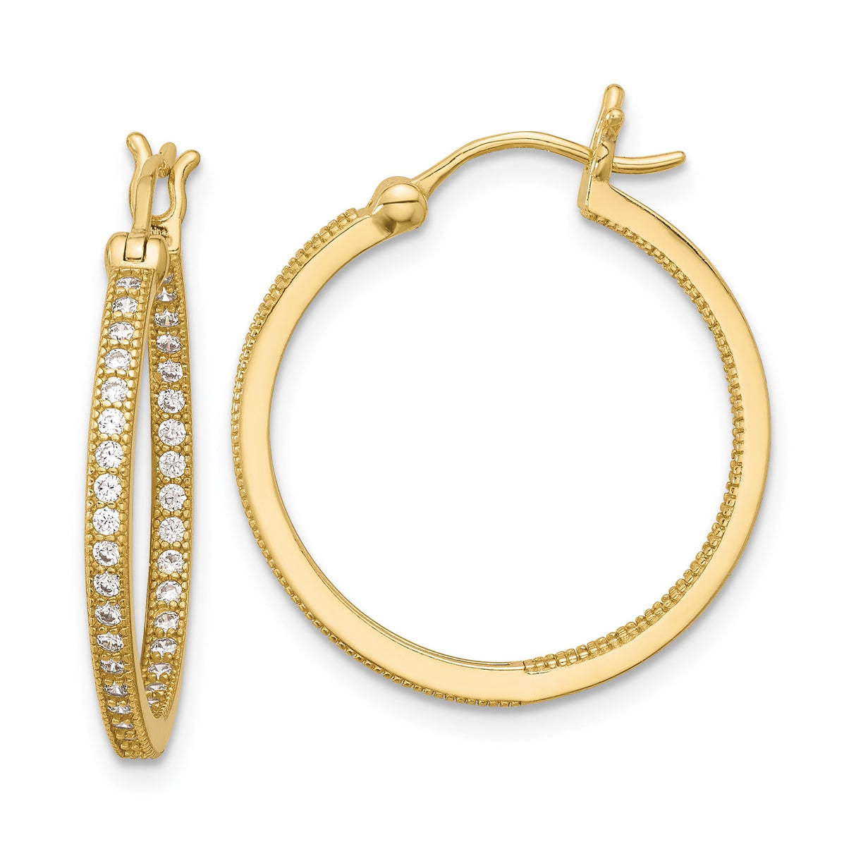 Sterling Silver Double Row Hoop Earrings with Cubic Zirconia Accents, Modern Lightweight Design