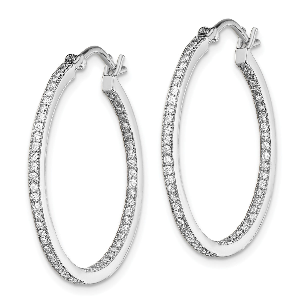 Sterling Silver Hoop Earrings with Cubic Zirconia, Double Hoop Design, Modern Style for Women