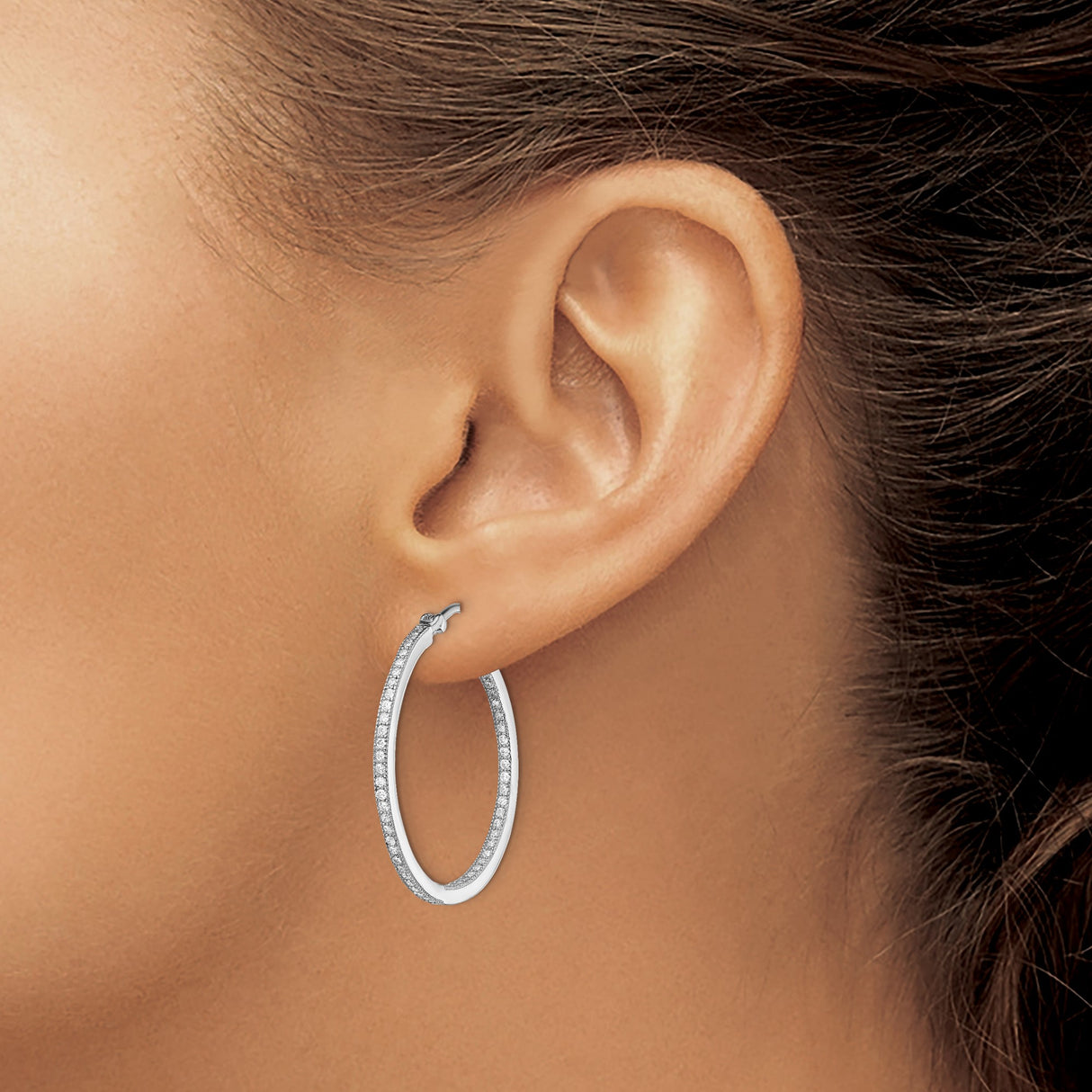 Sterling Silver Hoop Earrings with Cubic Zirconia, Double Hoop Design, Modern Style for Women