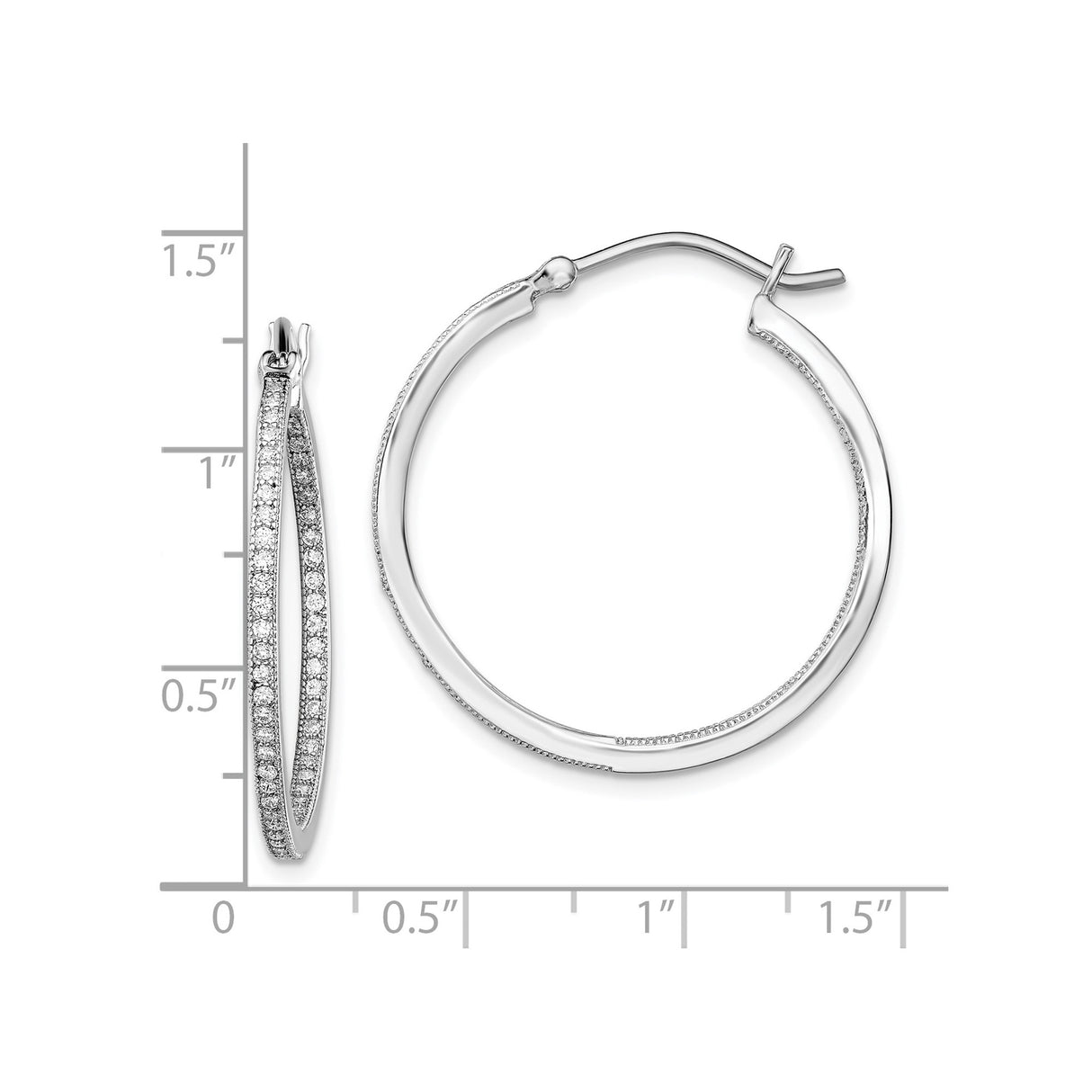 Sterling Silver Hoop Earrings with Cubic Zirconia, Double Hoop Design, Modern Style for Women