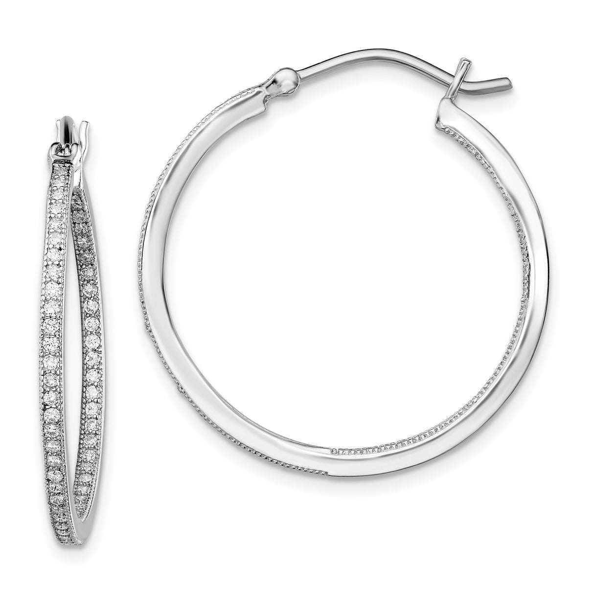 Sterling Silver Hoop Earrings with Cubic Zirconia, Double Hoop Design, Modern Style for Women