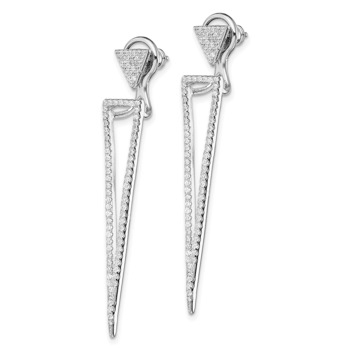Sterling Silver Drop Earrings with Cubic Zirconia, Geometric Triangular Design for Women