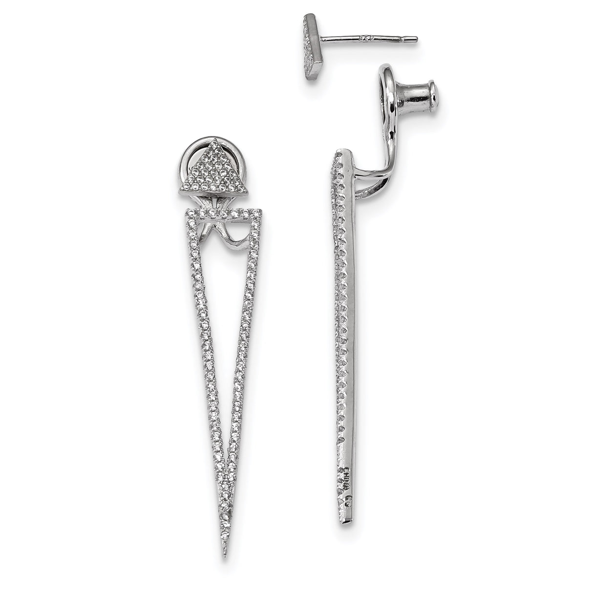 Sterling Silver Drop Earrings with Cubic Zirconia, Geometric Triangular Design for Women