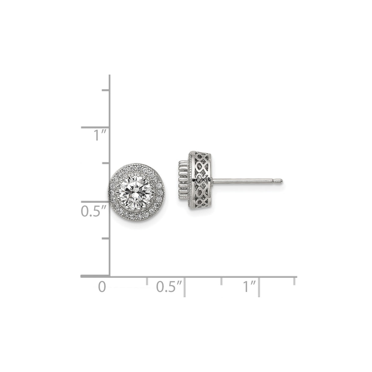 Sterling Silver Halo Stud Earrings with Round Cut Cubic Zirconia and Filigree Detail