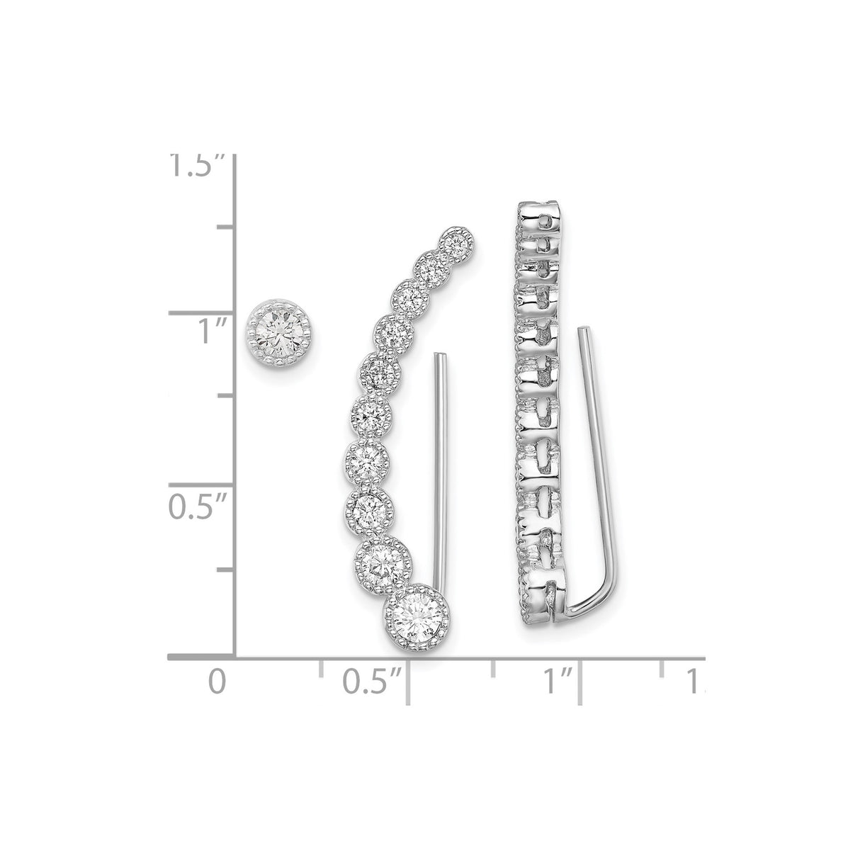 Sterling Silver Ear Climber Earrings with Graduated Cubic Zirconia, Modern Linear Design