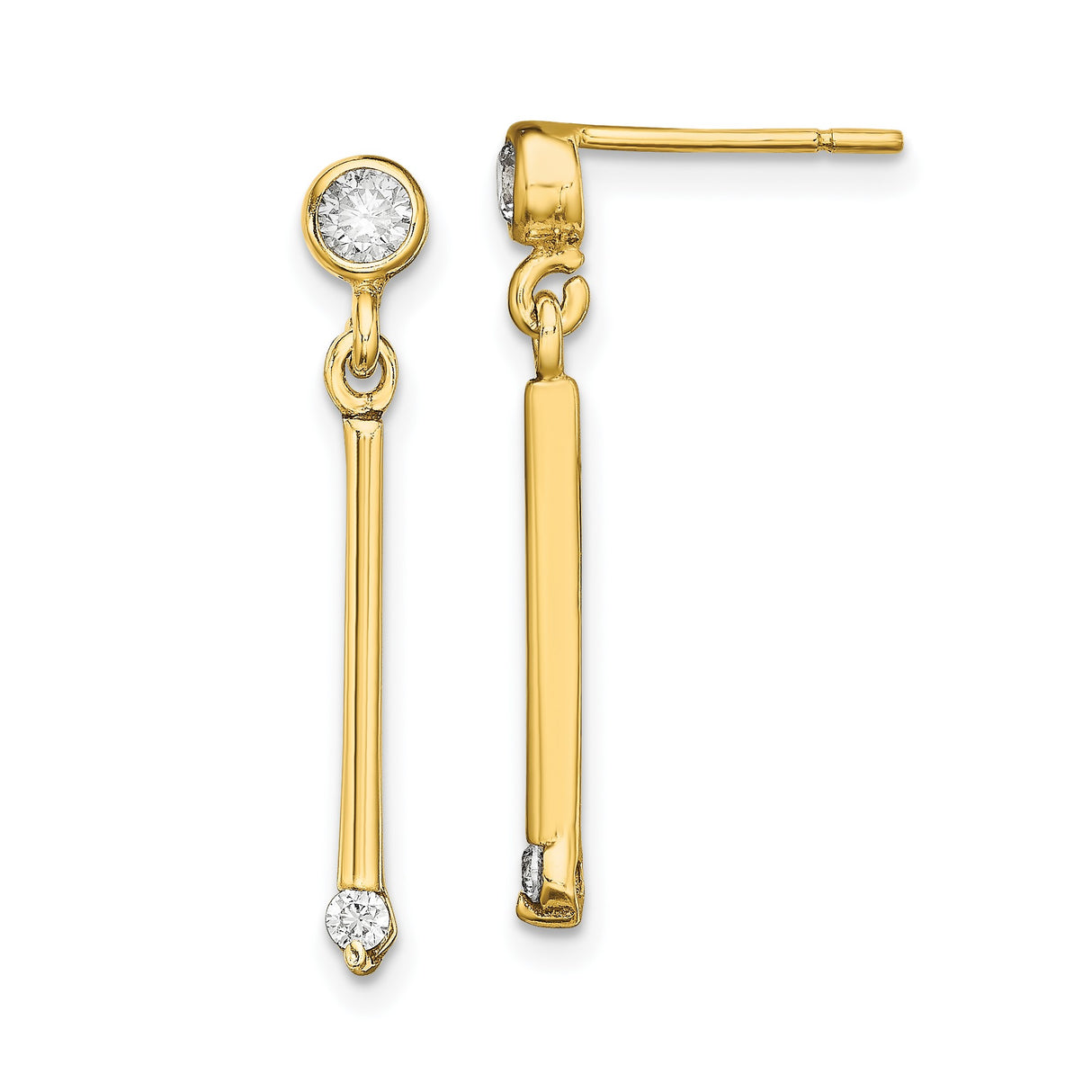 Sterling Silver Dangle Earrings with Cubic Zirconia, Vertical Bar Minimalist Style for Women