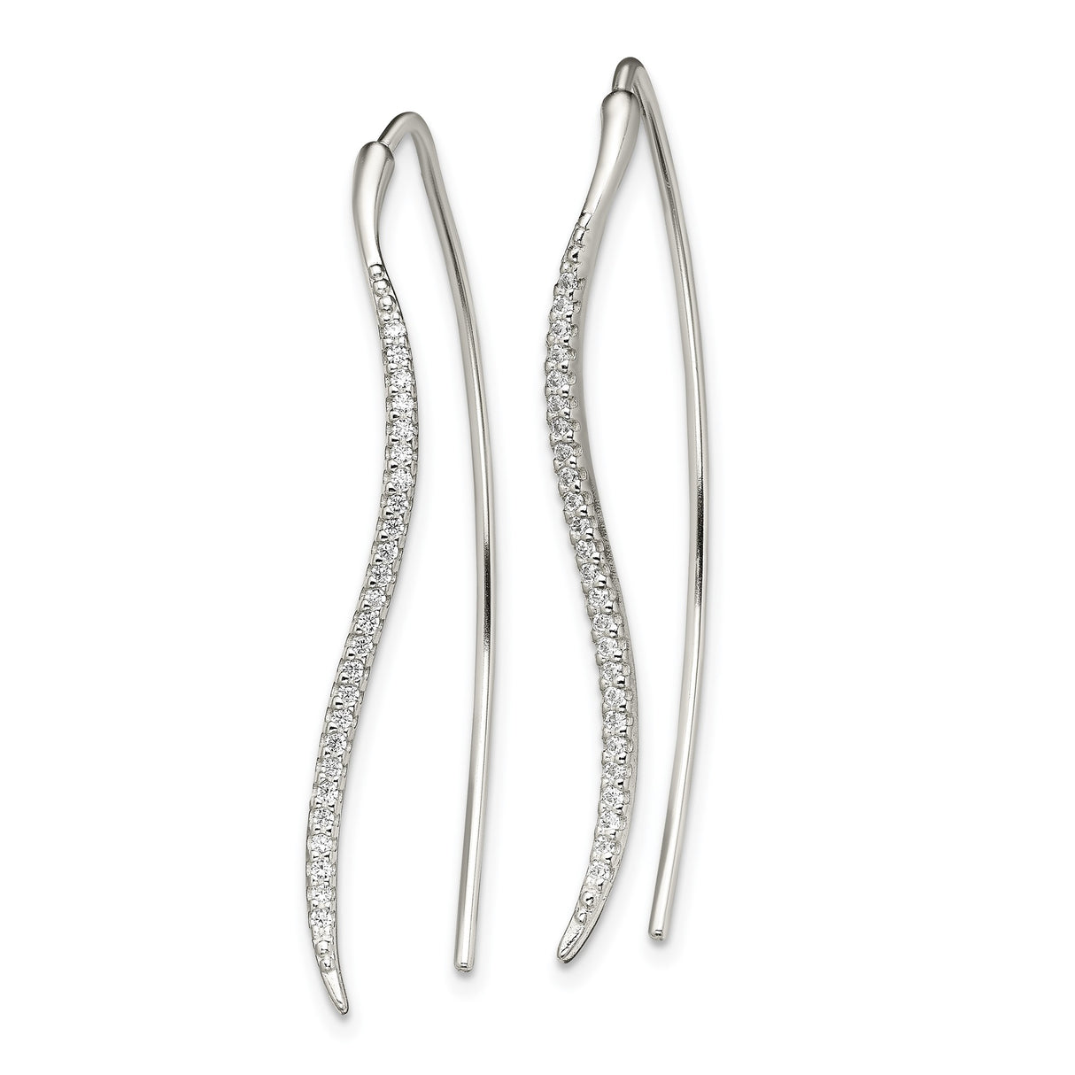 Sterling Silver Threader Earrings with Cubic Zirconia, Curved Bar Minimalist Design