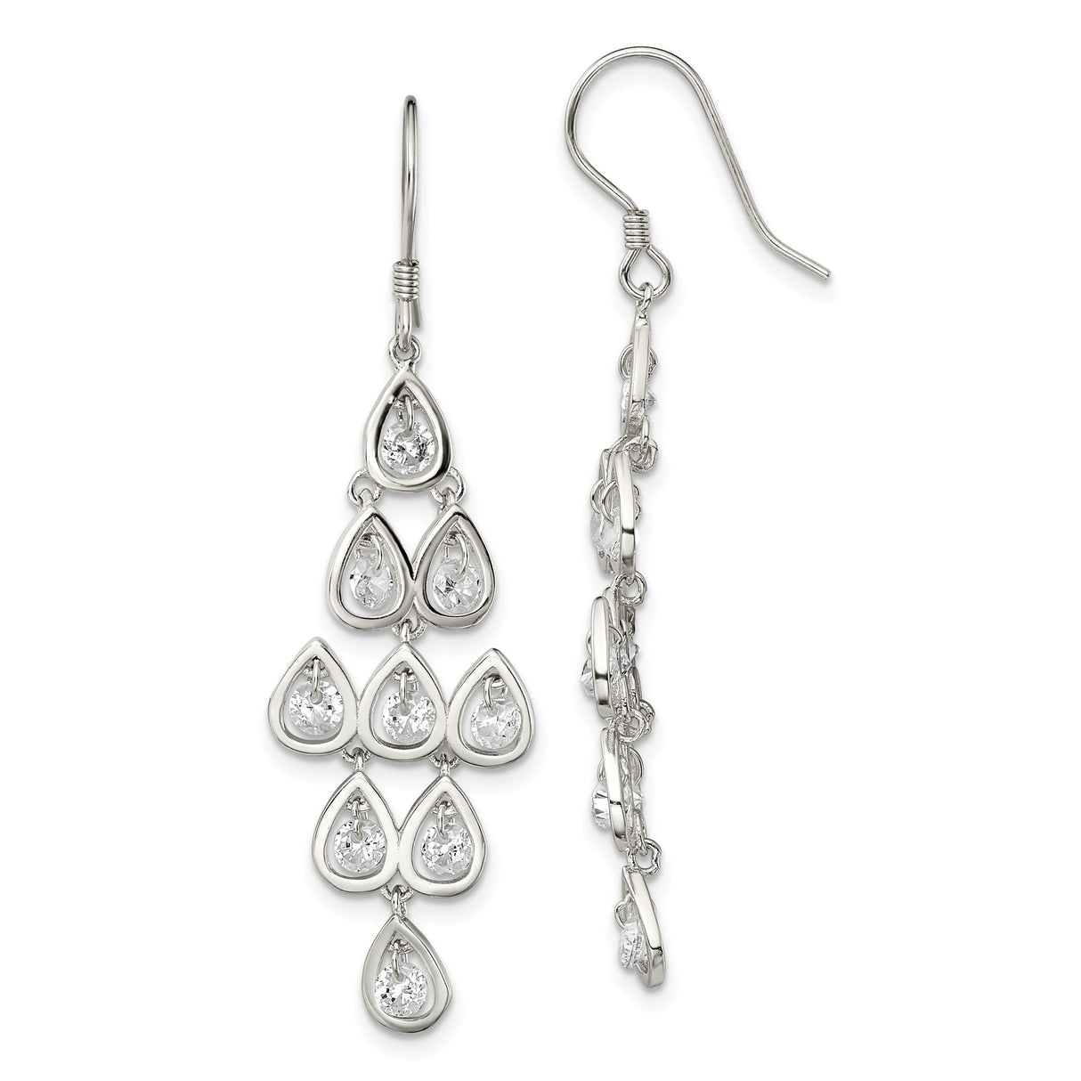 Sterling Silver Chandelier Dangle Earrings with Teardrop Cubic Zirconia Stones, Formal Jewelry for Women