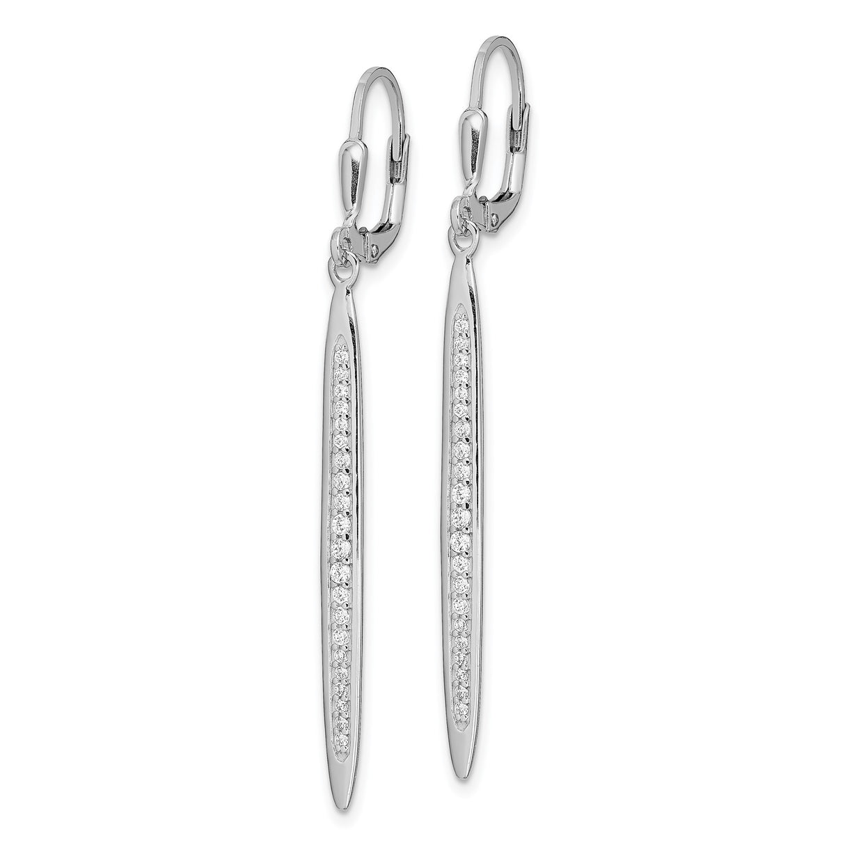Sterling Silver Drop Earrings with Cubic Zirconia, Tapered Bar Design, Leverback Closure
