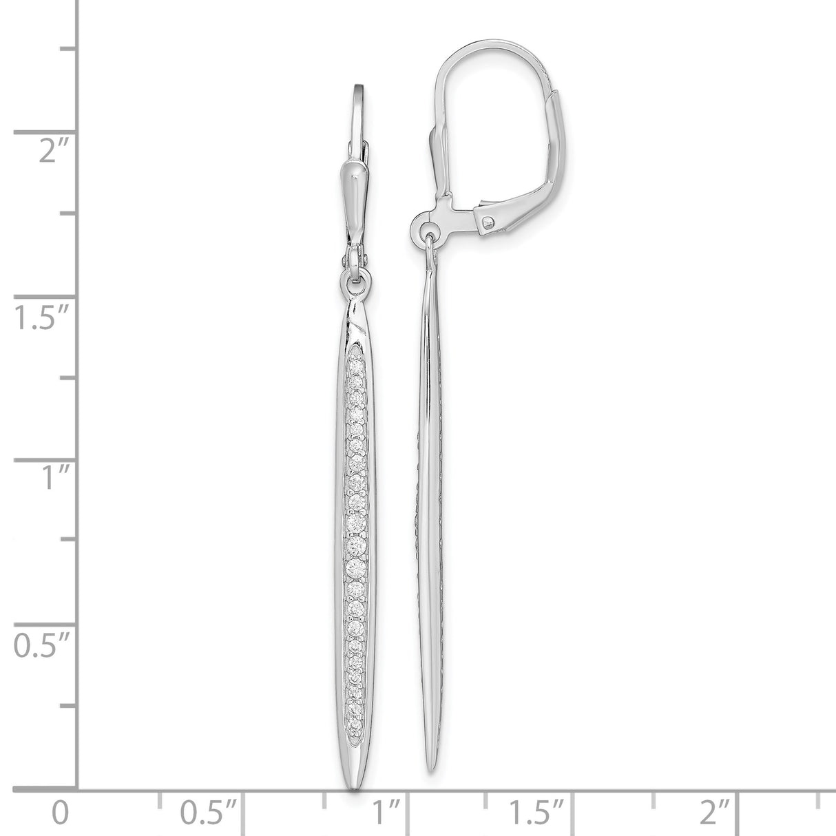 Sterling Silver Drop Earrings with Cubic Zirconia, Tapered Bar Design, Leverback Closure
