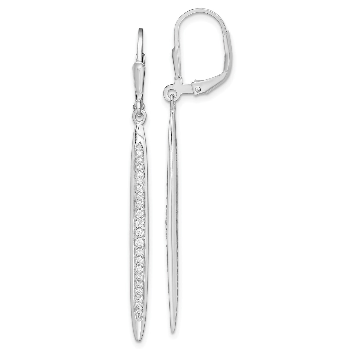 Sterling Silver Drop Earrings with Cubic Zirconia, Tapered Bar Design, Leverback Closure
