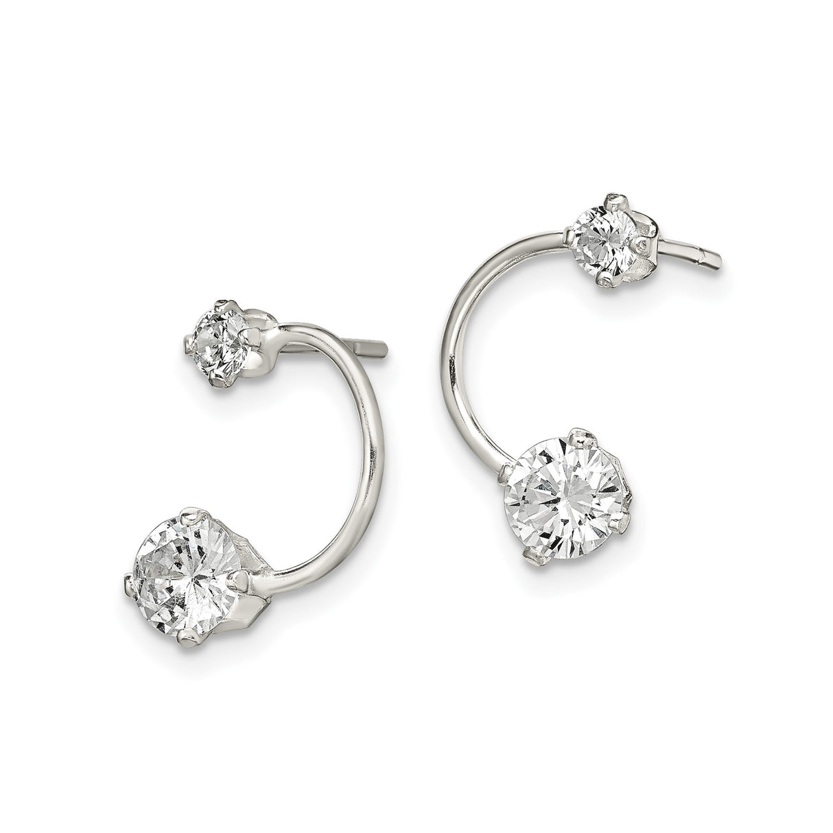 Sterling Silver Stud Earrings with Cubic Zirconia, Open Curve Bypass Design