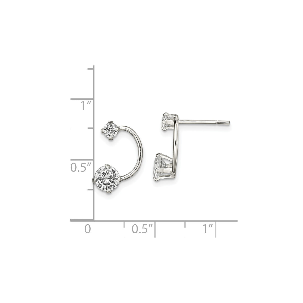Sterling Silver Stud Earrings with Cubic Zirconia, Open Curve Bypass Design